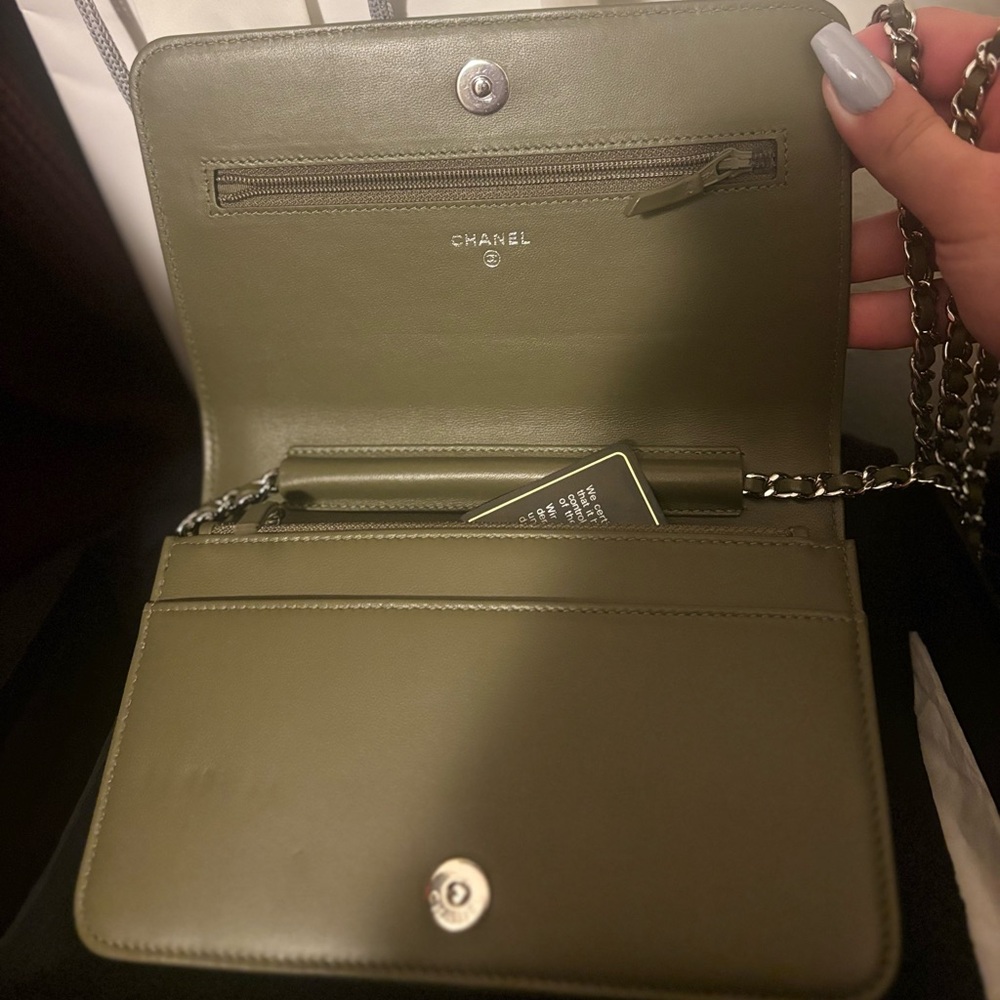 Chanel Khaki Leather Crossbody Bag